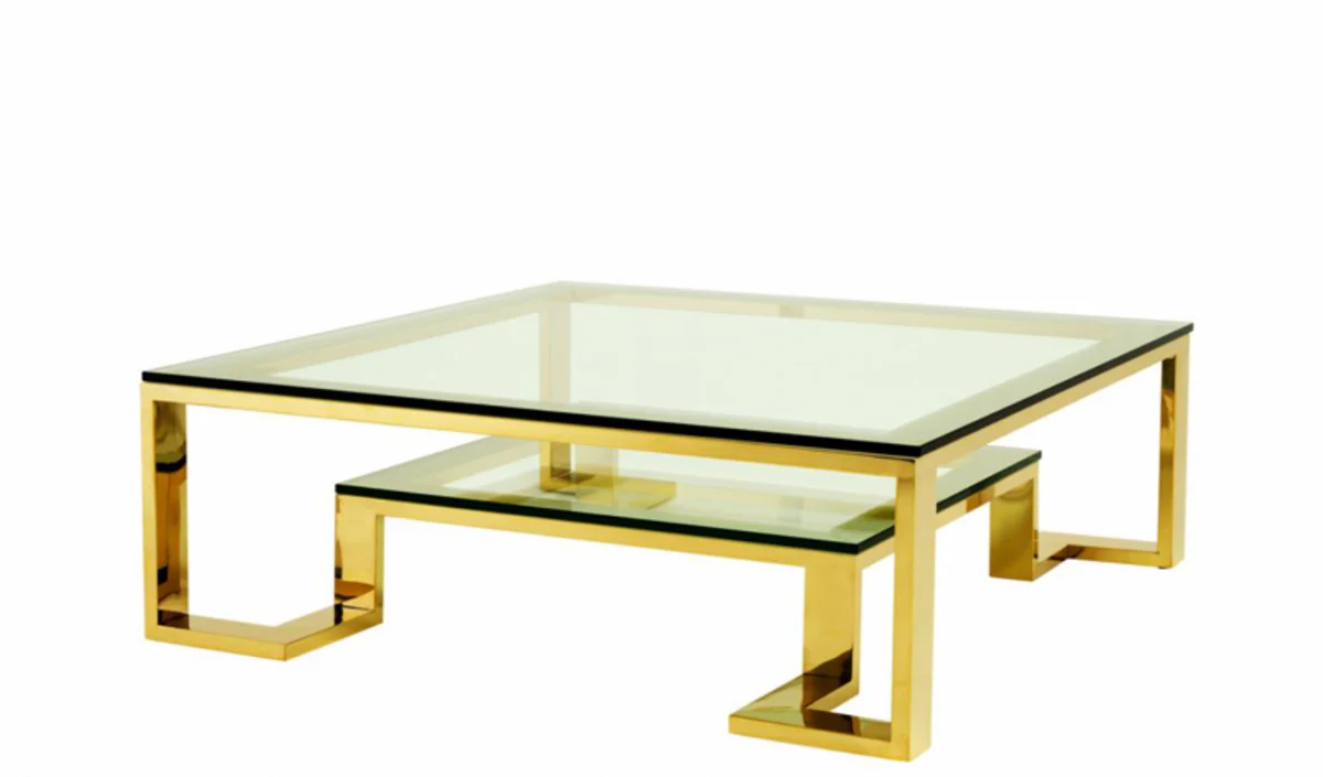 Luxus Art Deco Designer Couchtisch Gold 120 x 120 x H. 40 cm - Wohnzimmer Salon Tisch - Luxus Hotel Möbel