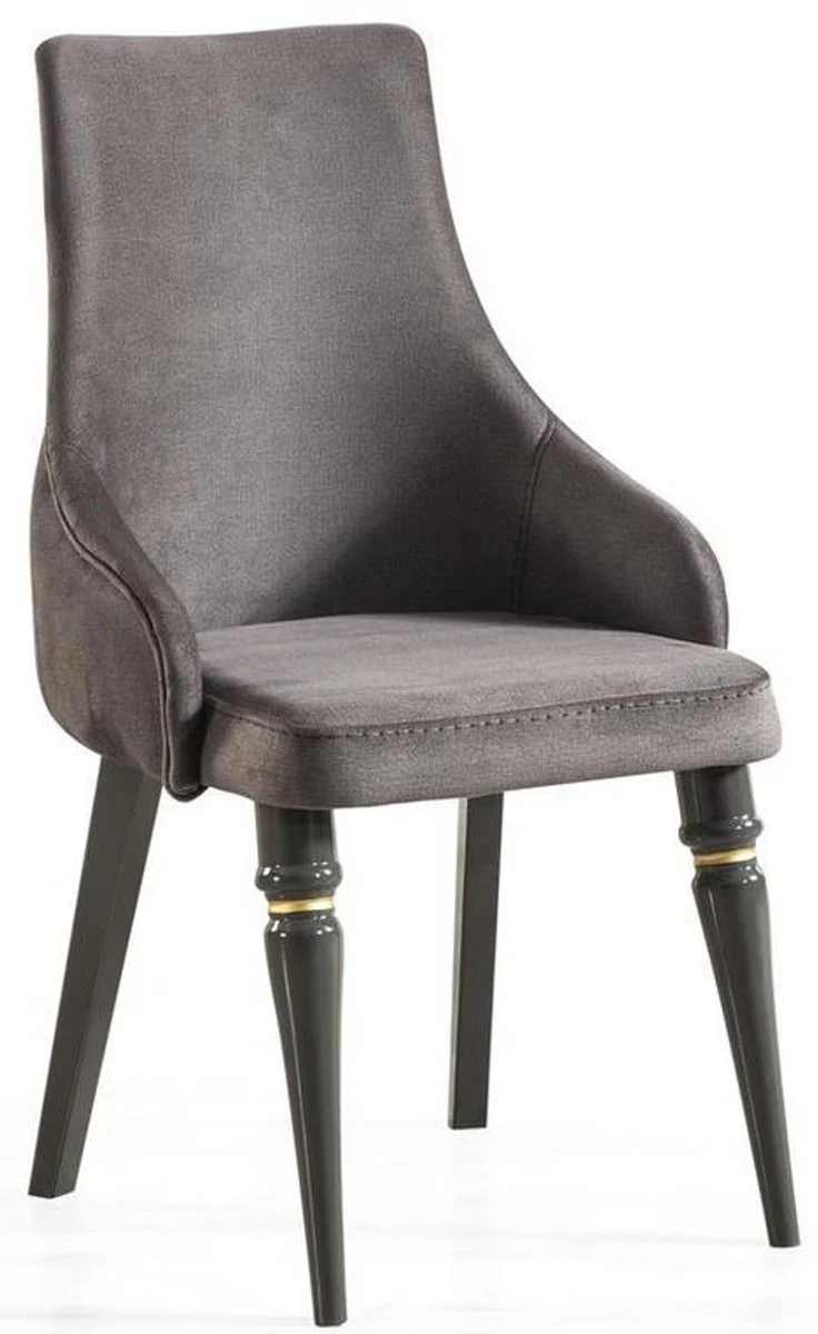 Luxus Art Deco Esszimmer Set Grau / Gold - 1 ausziehbarer Esszimmertisch & 6 Esszimmerstühle - Art Deco Esszimmer Möbel - Luxus Qualität