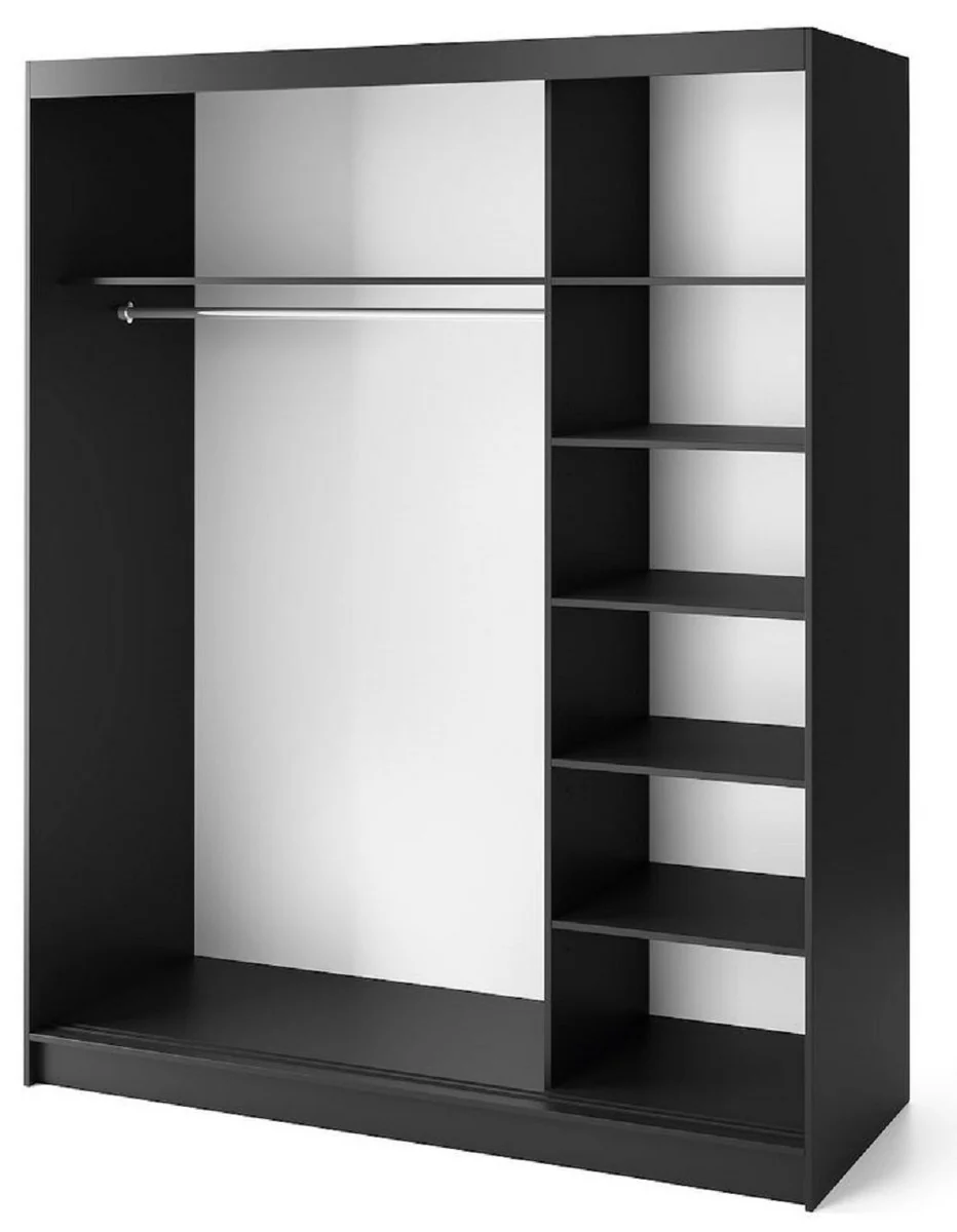 Luxus Schlafzimmerschrank Schwarz / Braun 180 x 60 x H. 220 cm - Verspiegelter Kleiderschrank mit 3 Schiebetüren - Schlafzimmer Möbel - Hotel Möbel - Luxus Möbel