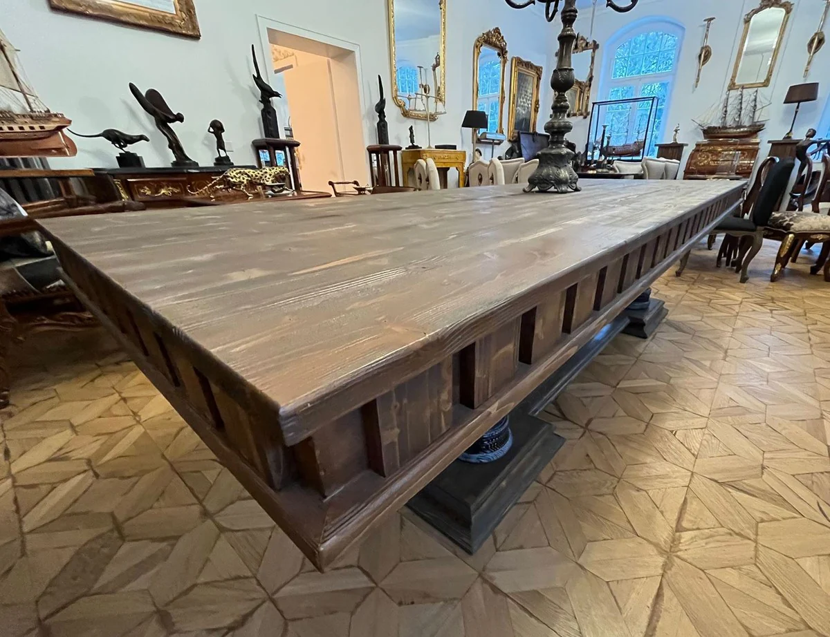 Landhausstil Esstisch Antik Braun 300 x 110 x H. 78 cm - Rustikaler Massivholz Küchentisch - Rustikale Massivholz Esszimmer Möbel - Landhausstil Esszimmer Möbel