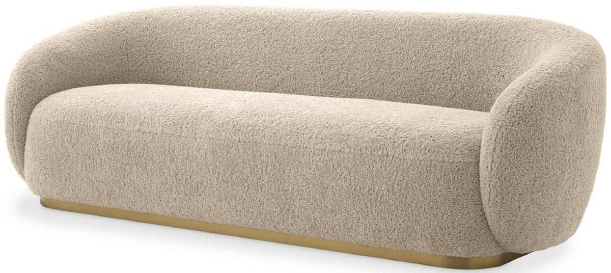Luxus Wohnzimmer Sofa Sandfarben / Messing 210 x 85 x H. 72 cm - Wohnzimmer Möbel - Luxus Qualität