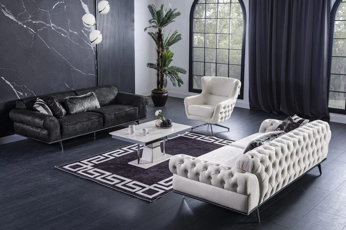 Luxus Art Deco Chesterfield Wohnzimmer Set - 2 Sofas & 2 Drehsessel & 1 Couchtisch - Edle Art Deco Wohnzimmer Möbel