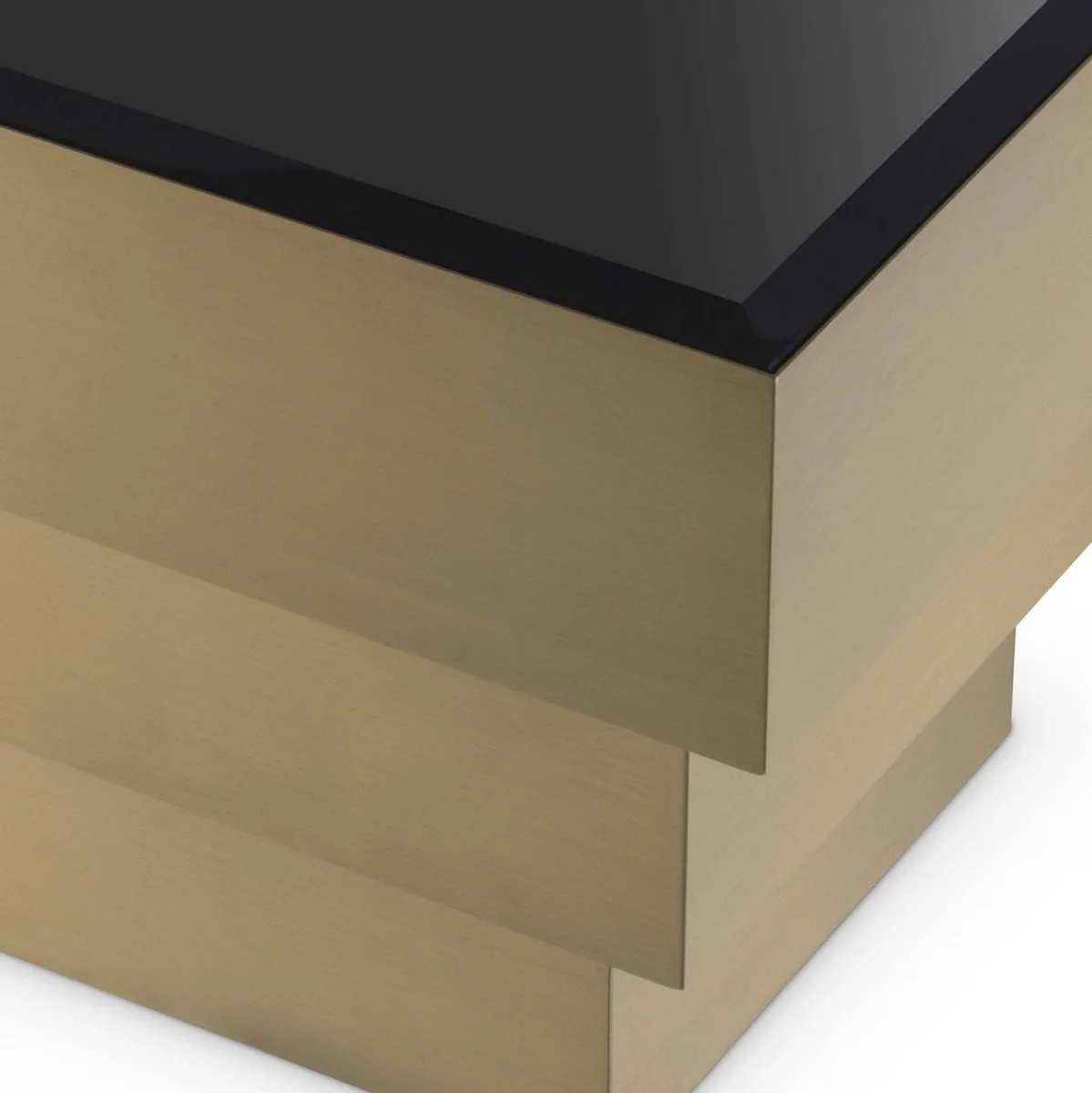 Luxus Beistelltisch Messingfarben / Schwarz 55 x 55 x H. 45 cm - Quadratischer Edelstahl Tisch mit Glasplatte - Wohnzimmer Möbel - Luxus Möbel