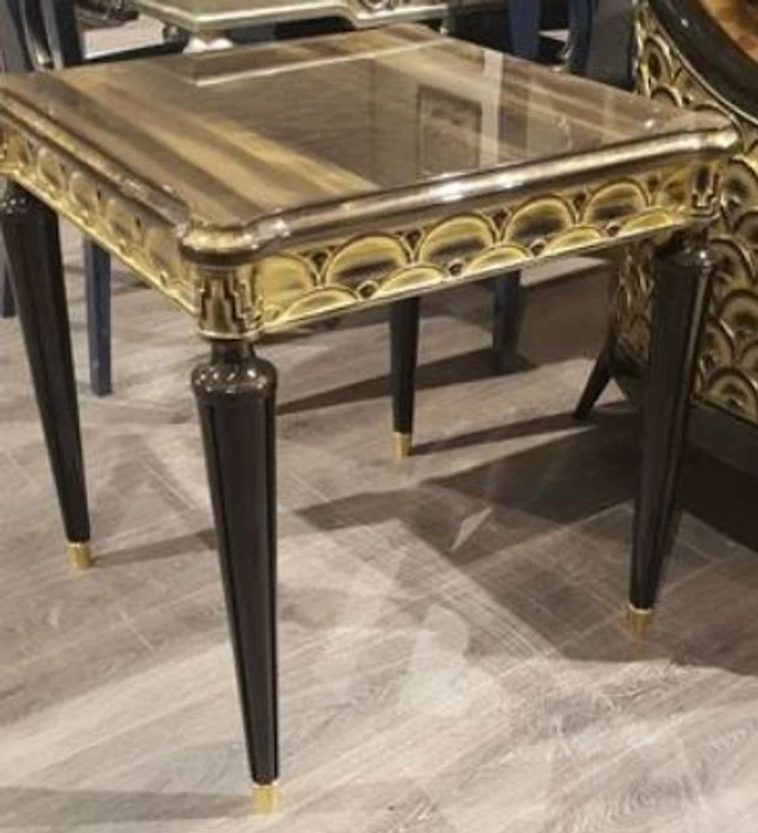 Luxus Barock Beistelltisch Schwarz / Gold 65 x 65 x H. 60 cm - Prunkvoller Massivholz Tisch - Luxus Qualität