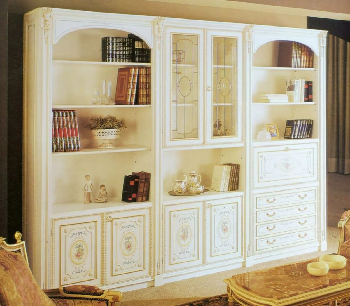 Luxus Barock Schrank Weiß / Mehrfarbig / Gold - Handgefertigter Barock Wohnzimmerschrank - Barock Wohnzimmer Möbel - Luxus Qualität - Made in Italy