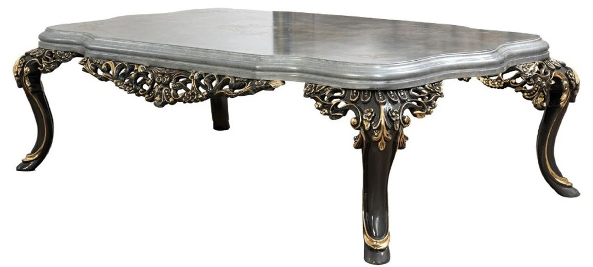 Luxus Barock Couchtisch Silber / Grau / Gold - Prunkvoller Massivholz Wohnzimmertisch im Barockstil - Barock Wohnzimmer Möbel - Edel & Prunkvoll