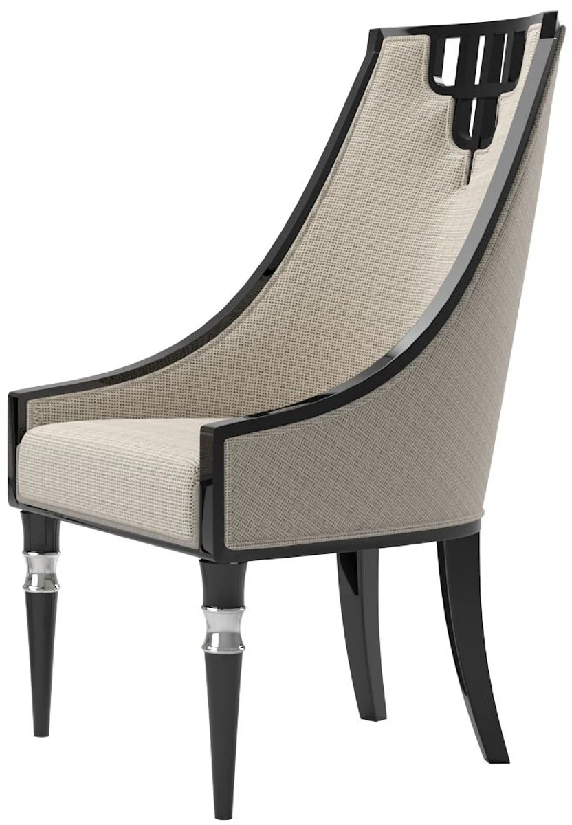 Luxus Art Deco Esszimmer Set Beige / Schwarz / Silber - 1 Esszimmertisch & 6 Esszimmerstühle - Art Deco Esszimmer Möbel - Luxus Qualität