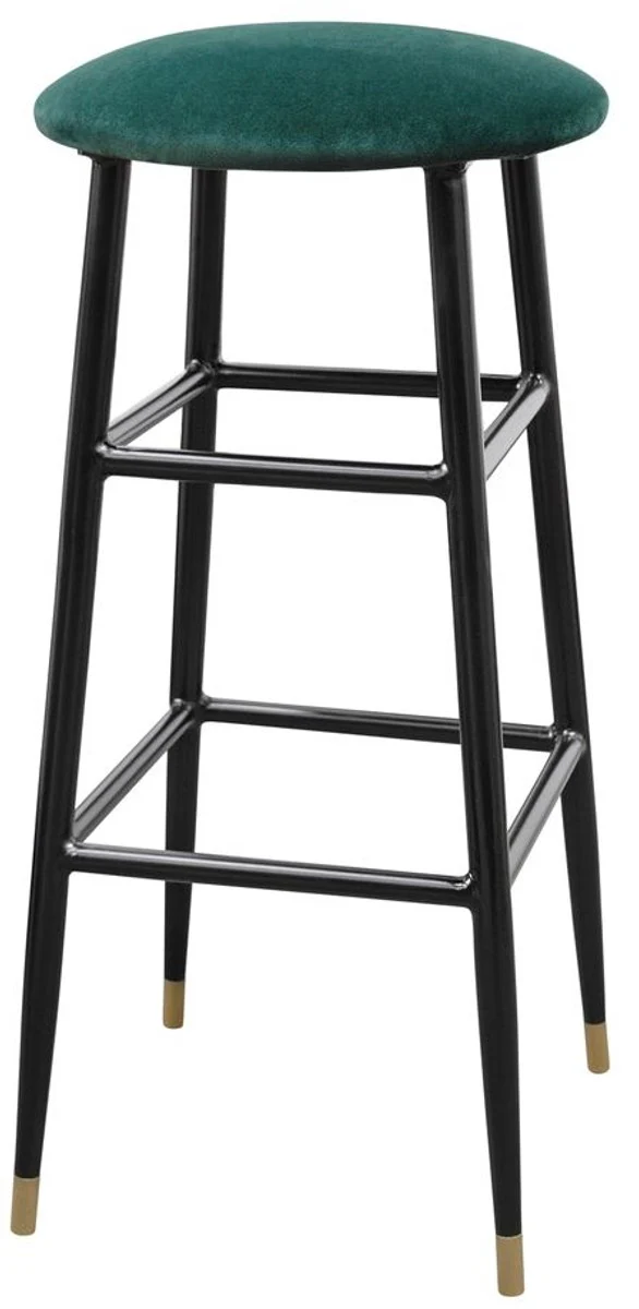 Luxus Barhocker Grün / Schwarz Ø 37 x H. 76 cm - Barstuhl mit Samtstoff