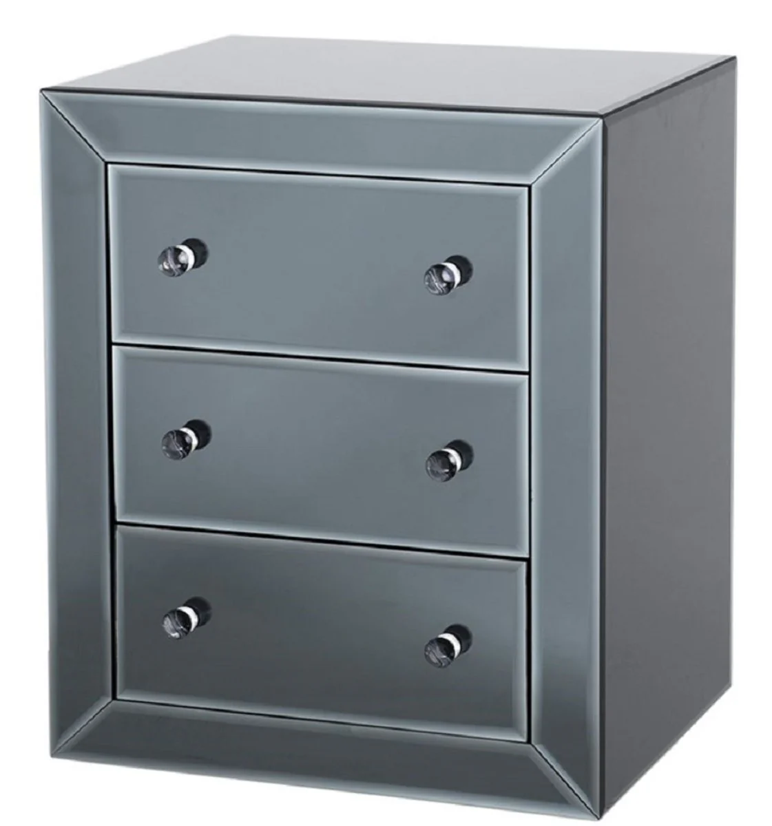 Luxus Spiegelglas Nachttisch mit 3 Schubladen Schwarz 57 x 46 x H. 68,5 cm - Luxus Möbel