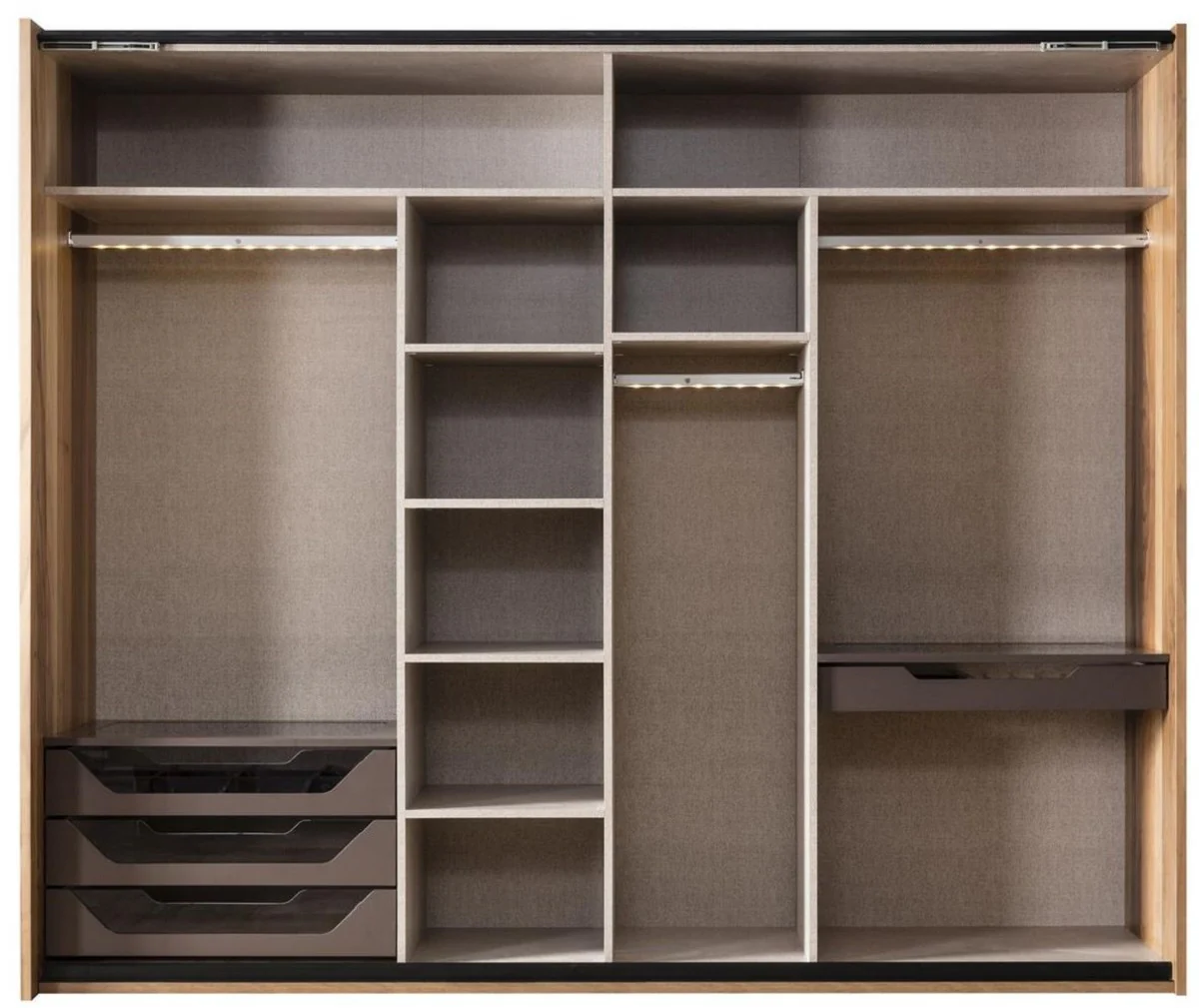 Luxus Schlafzimmerschrank Braun / Kupferfarben 260 x 70 x H. 220 cm - Massivholz Kleiderschrank mit 2 Schiebetüren - Luxus Schlafzimmer Möbel