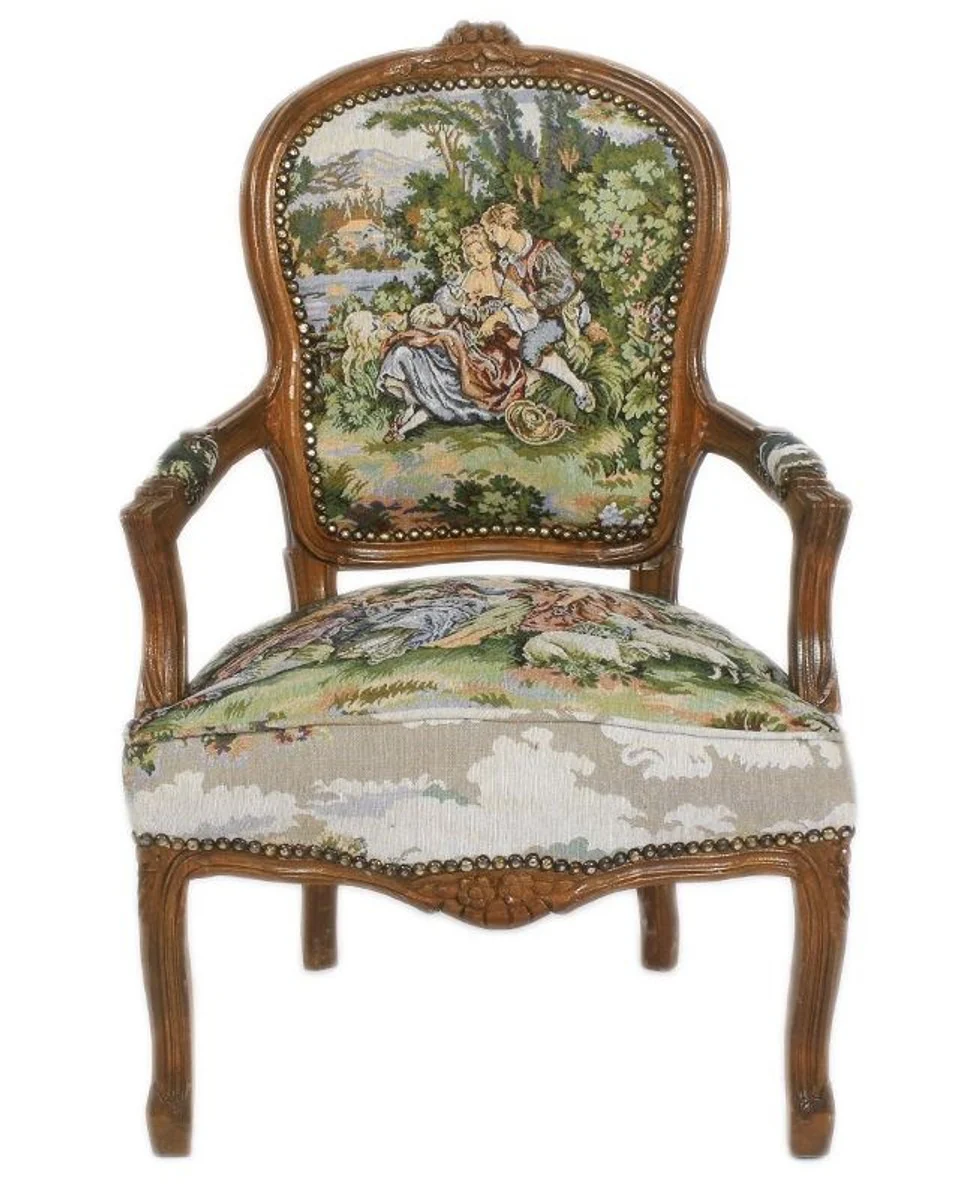 Barock Sitzbank Set Gobelin / Braun - 1 Sofa + 2 Sessel