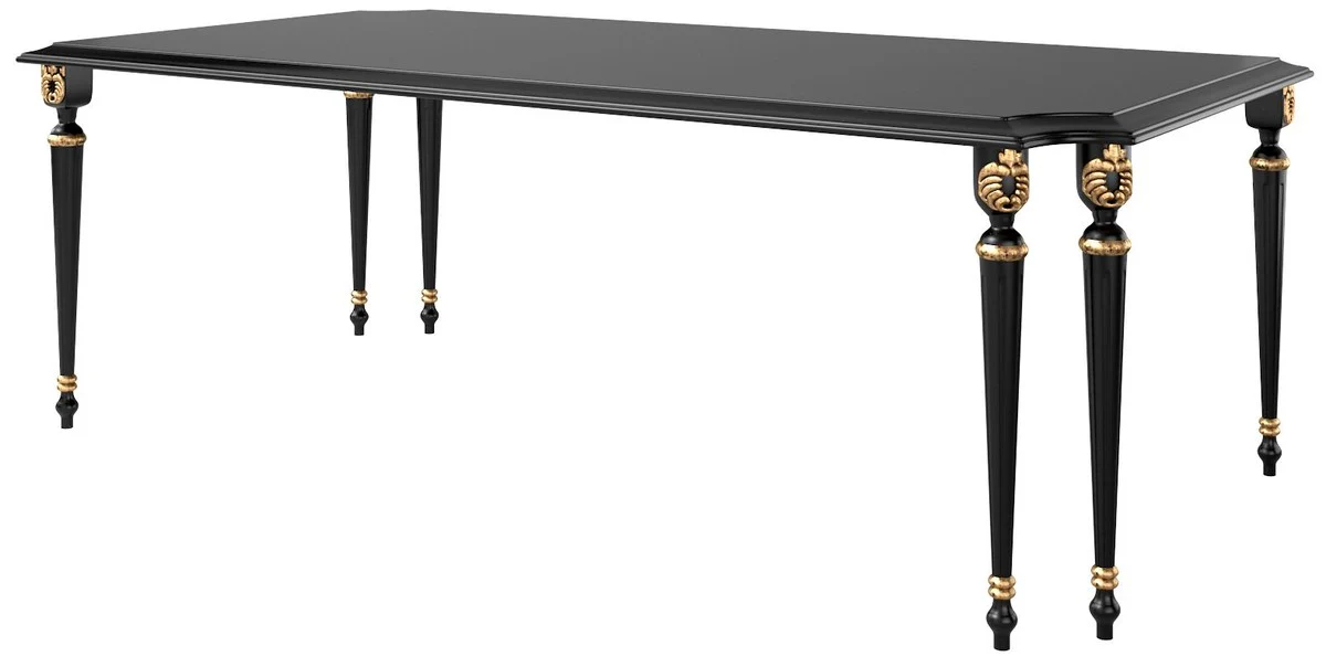 Luxus Barock Esszimmer Set Schwarz / Antik Gold - 1 Esszimmertisch & 6 Esszimmerstühle - Barock Esszimmermöbel - Luxus Qualität - Edel & Prunkvoll