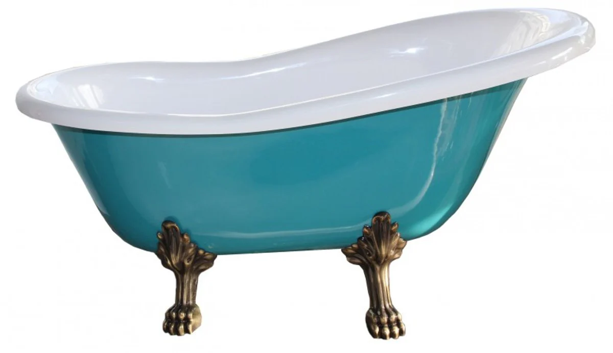 Freistehende Luxus Badewanne Jugendstil Roma Türkis/Weiß Altgold 1470mm - Barock Antik Badezimmer