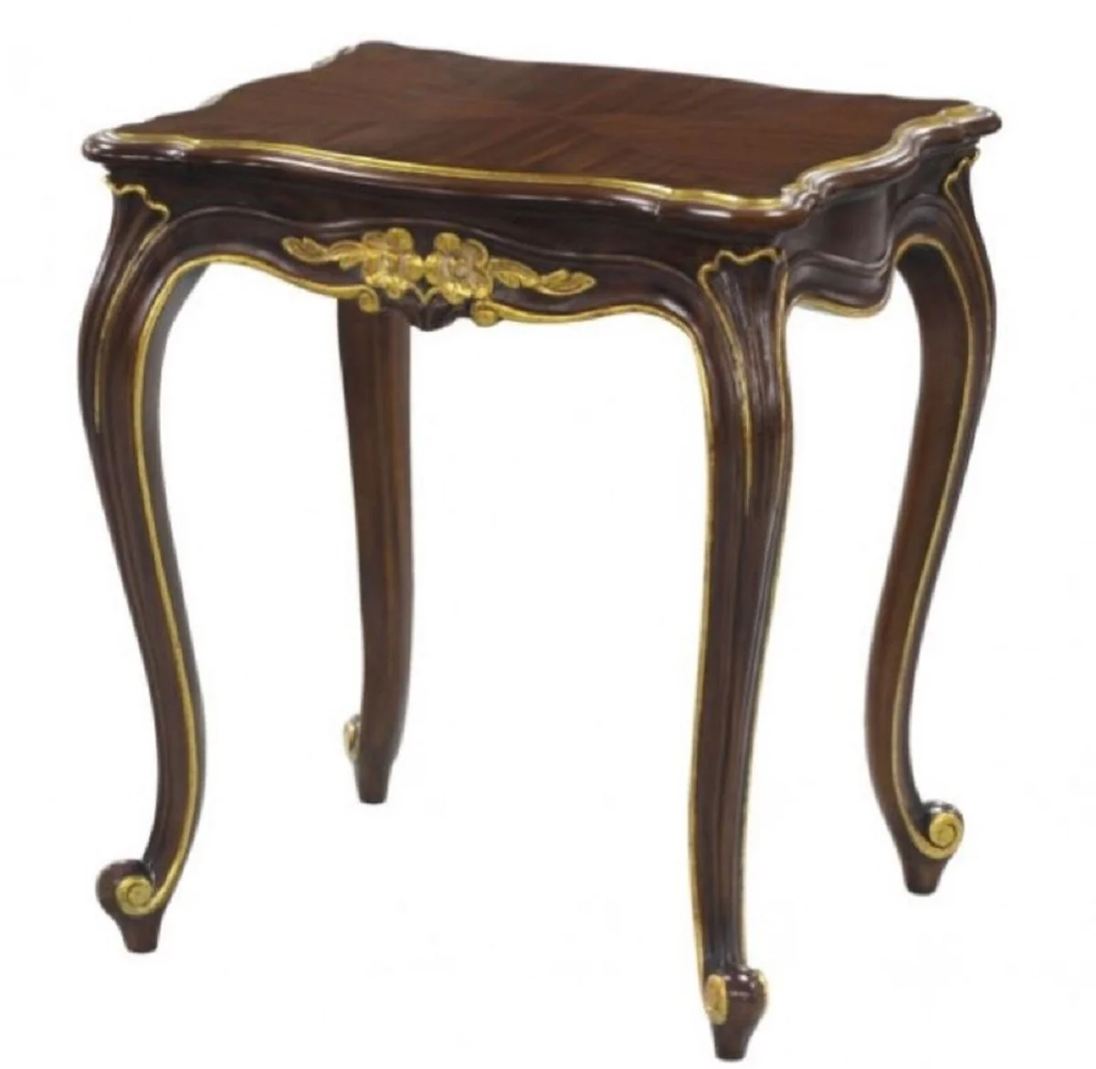 Luxus Barock Beistelltisch Dunkelbraun / Gold 58 x 48 x H. 66 cm - Luxus Qualität