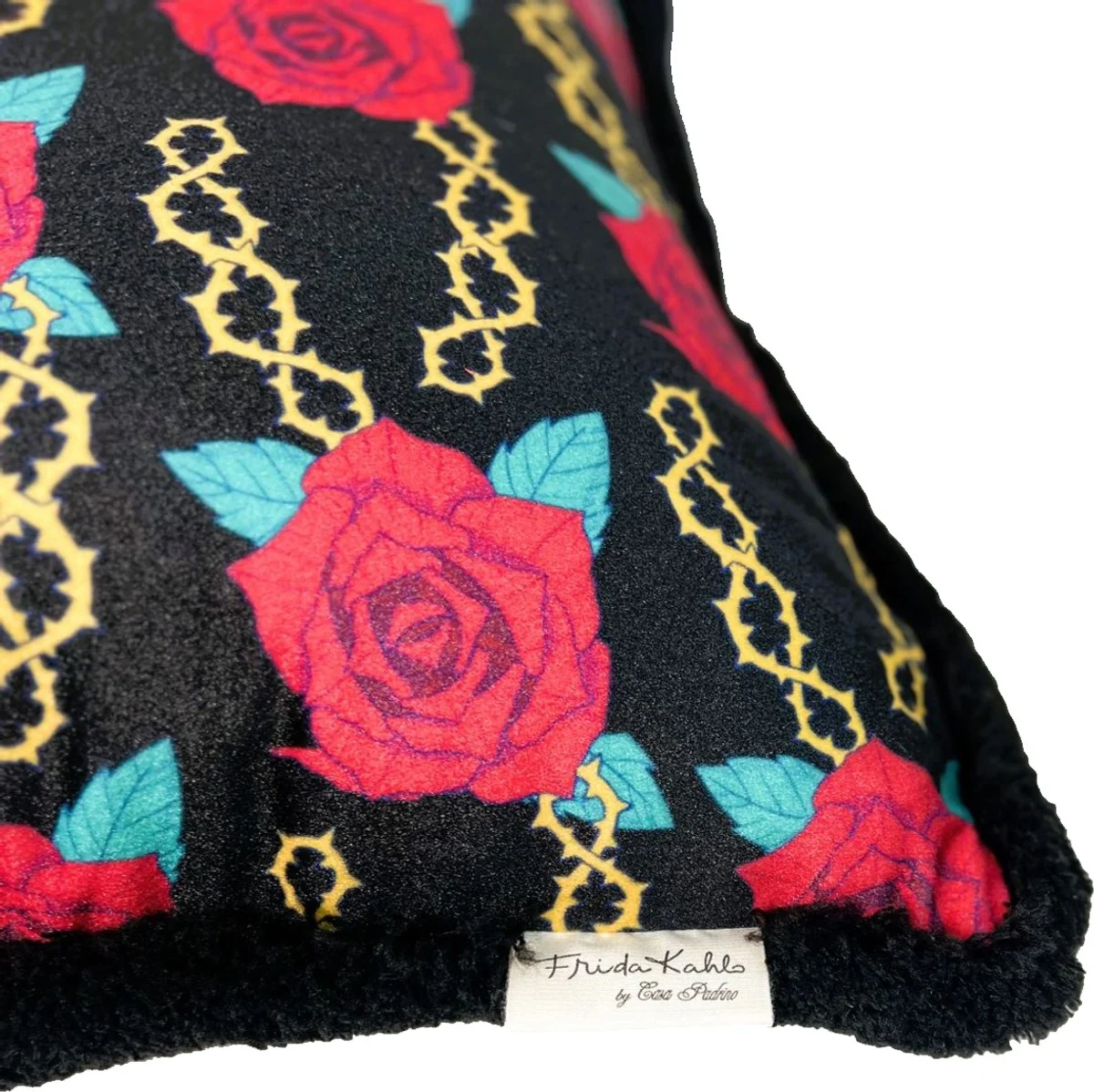 Frida Kahlo by Luxus Deko Kissen mit Strass Steinen Schwarz / Bunt