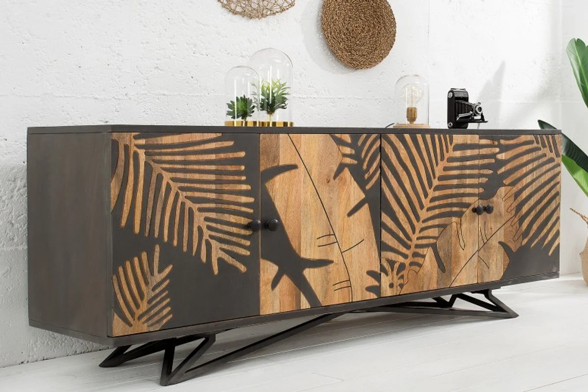 Designer Kommode Sideboard 175 x 45 x H.75cm Fernsehschrank - Handgefertigt aus massivem Mangoholz!