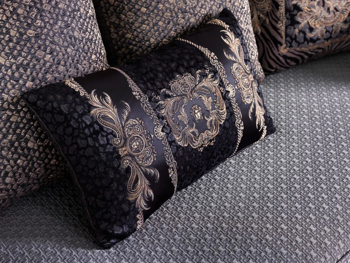 Luxus Wohnzimmer Sofa mit dekorativen Kissen Lila / Gold 240 x 92 x H. 78 cm - Luxus Wohnzimmer Möbel