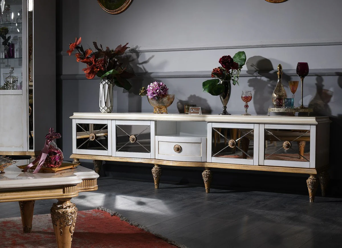 Luxus Barock Wohnzimmer & Esszimmer Set Türkis / Weiß / Gold - Barockmöbel