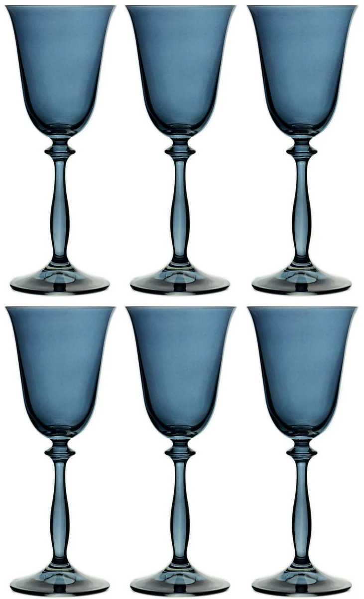 Luxus Barock Weißweinglas 6er Set Blau Ø 8,5 x H. 21 cm - Handgefertigte Weingläser - Hotel & Restaurant Accessoires - Luxus Qualität