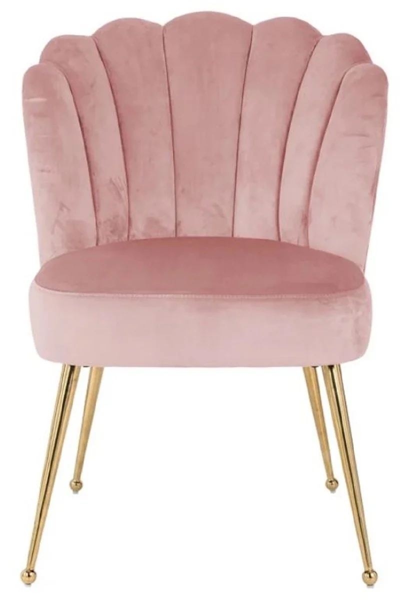 Luxus Samt Esszimmer Stuhl Rosa / Gold 66 x 64 x H. 86 cm - Küchenstuhl mit Samtsoff - Esszimmer Möbel - Küchen Möbel - Luxus Möbel