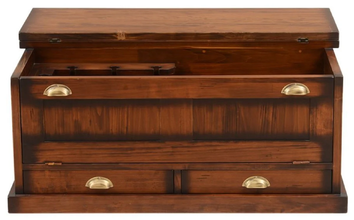 Luxus Vintage Stil Couchtisch Braun / Messing 105 x 69 x H. 46 cm - Rechteckiger Massivholz Wohnzimmertisch - Vintage Stil Wohnzimmer Möbel - Luxus Möbel