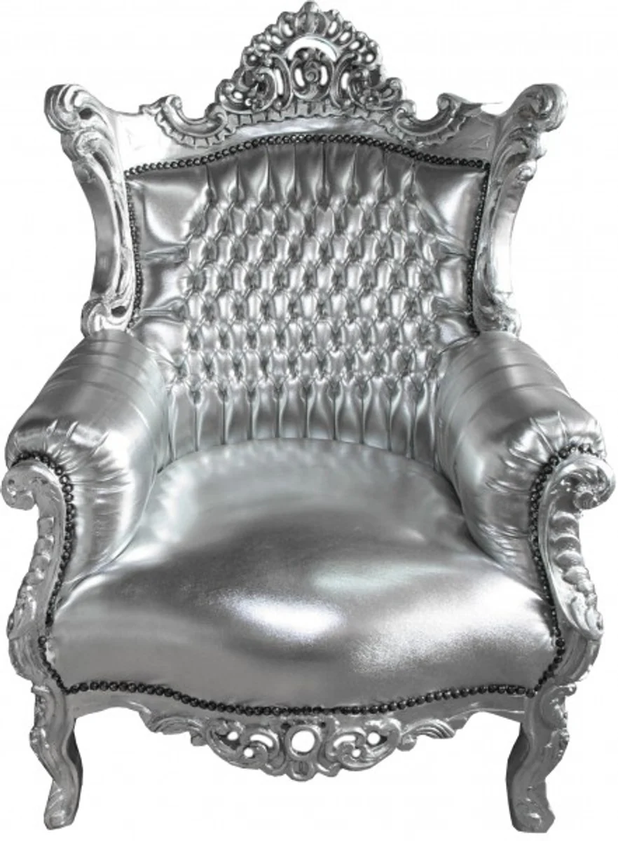 Barock Sessel Al Capone Silber / Silber- Antik Stil