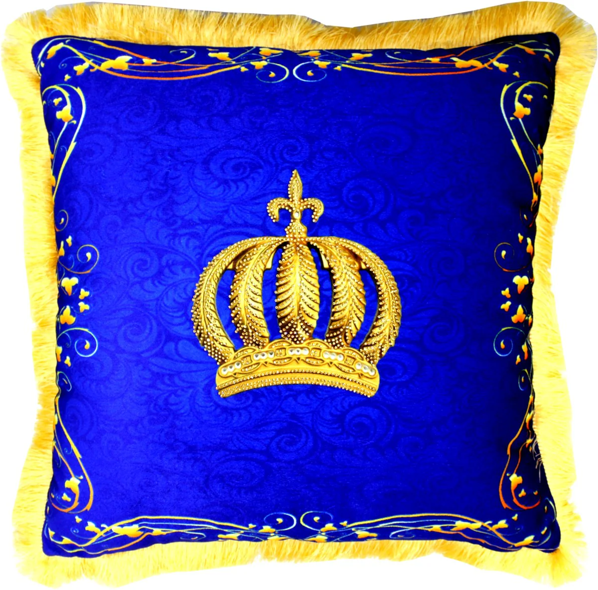 Harald Glööckler Pompöös Kissen by - Royalblau / Gold Krone mit Strass Steinen - Luxus Deko Barock Zierkissen