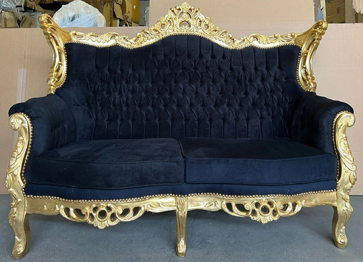 Barock 2er Sofa Schwarz / Gold - Handgefertigtes Antik Stil Wohnzimmer Sofa - Antik Stil Wohnzimmer Möbel - Barock Wohnzimmer Möbel - Edel & Prunkvoll