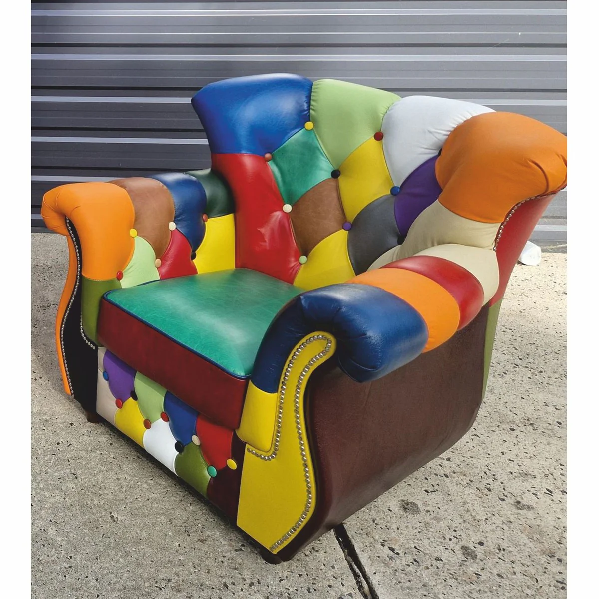 Luxus Chesterfield Leder Wohnzimmer Set Bunt / Dunkelbraun - Patchwork Echtleder Möbel