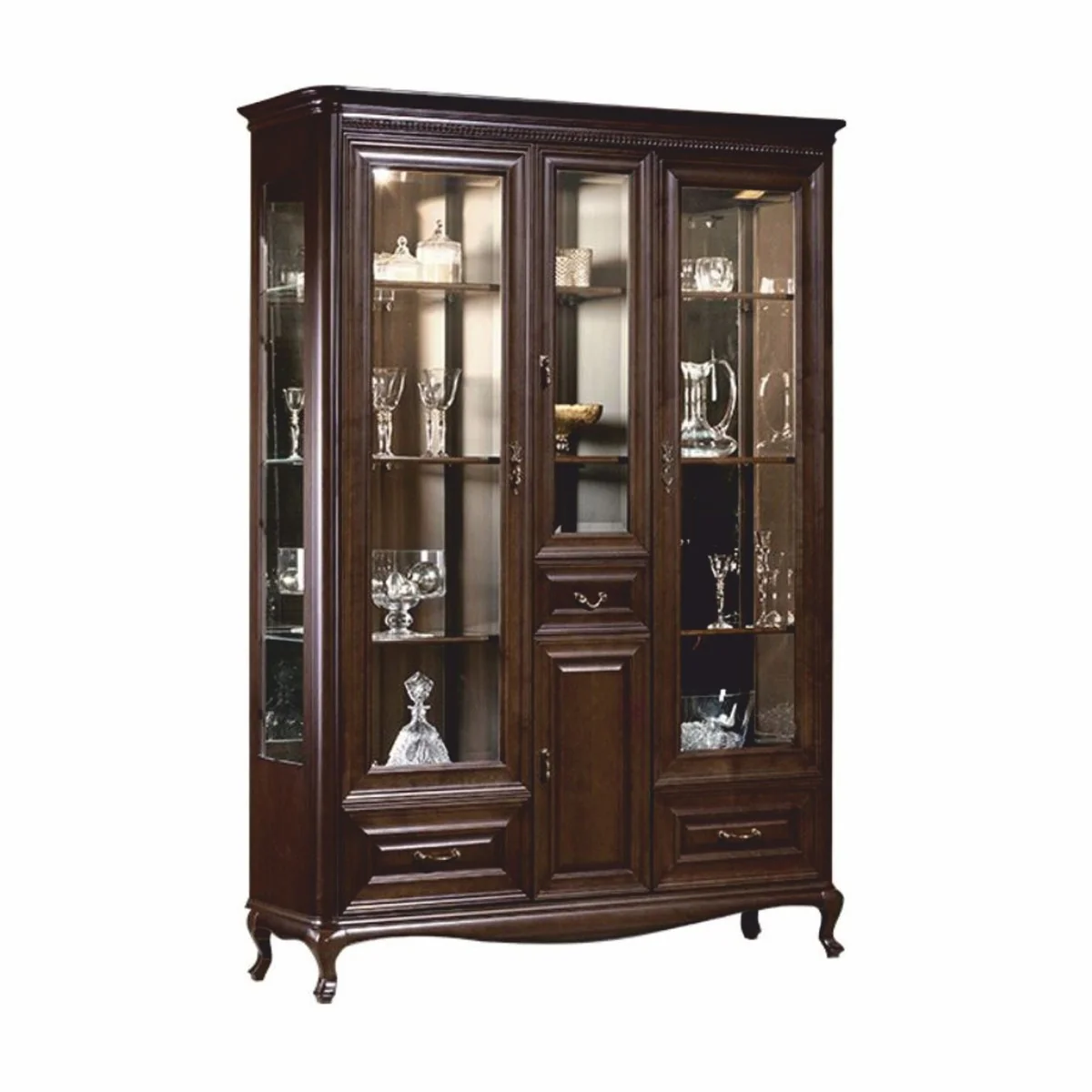 Luxus Barock Vitrine Dunkelbraun 149,5 x H. 206,6 cm - Barock Möbel