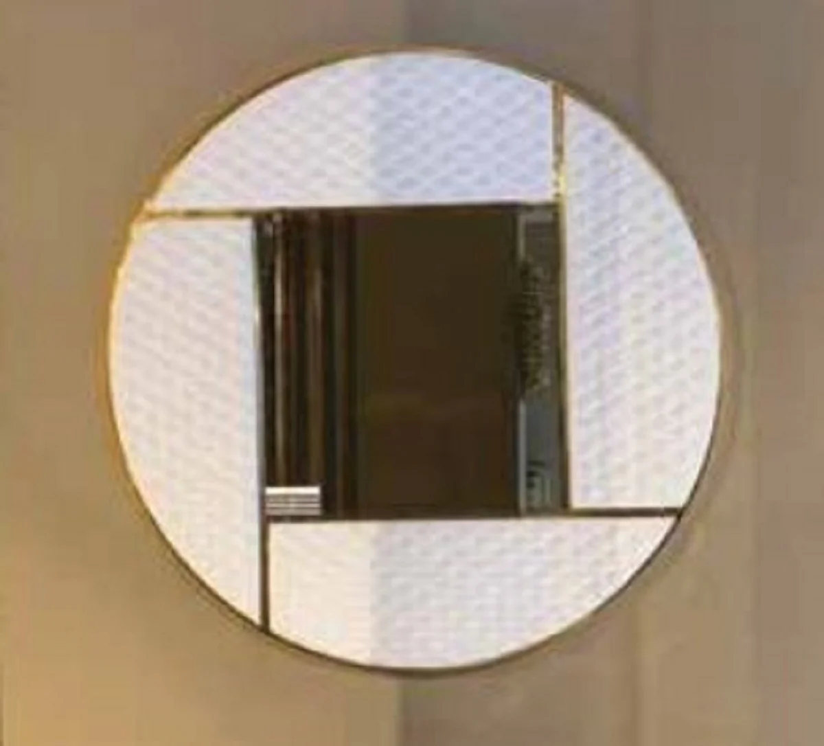 Luxus Wandspiegel Weiß / Gold 120 x 3 x H. 120 cm - Runder Wohnzimmer Spiegel mit Metallrahmen - Schlafzimmer Spiegel - Garderoben Spiegel - Luxus Kollektion