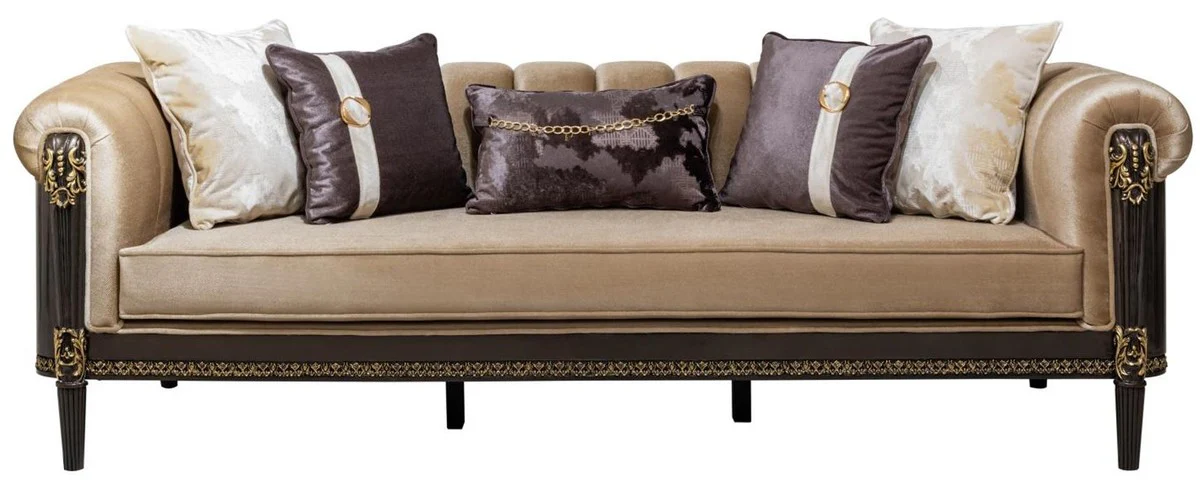 Luxus Barock Sofa Hellbraun / Dunkelbraun / Gold 235 cm - Barock Möbel