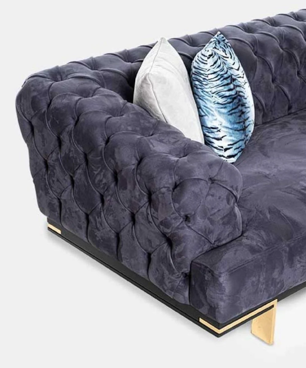 Luxus Chesterfield 3er Sofa Lila / Schwarz / Gold 250 x 100 x H. 65 cm - Wohnzimmer Sofa - Hotel Sofa - Wohnzimmer Möbel - Chesterfield Möbel - Luxus Möbel - Luxus Einrichtung