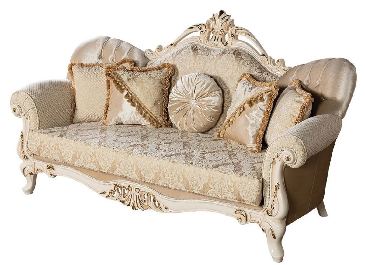 Luxus Barock Sofa Gold / Creme / Gold - Prunkvolles Wohnzimmer Sofa mit Muster - Barock Wohnzimmer Möbel - Edel & Prunkvoll