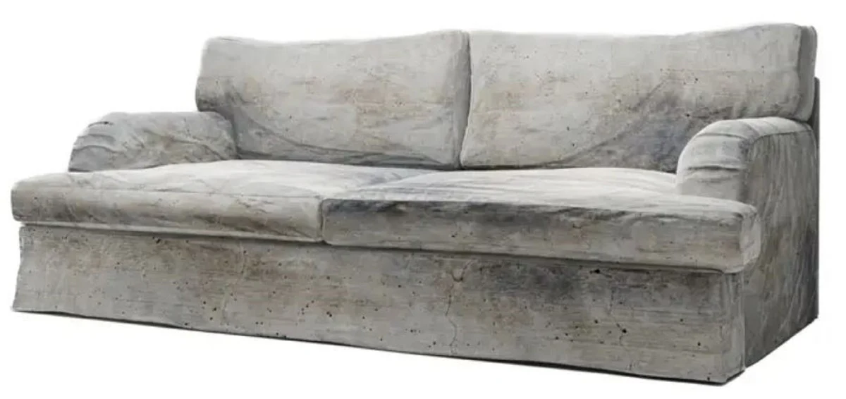 Luxus Samt Sofa Zementgrau 215 x 97 x H. 82 cm - Wohnzimmer Sofa - Hotel Sofa - Wohnzimmer Möbel - Hotel Möbel - Luxus Möbel - Wohnzimmer Einrichtung - Luxus Einrichtung