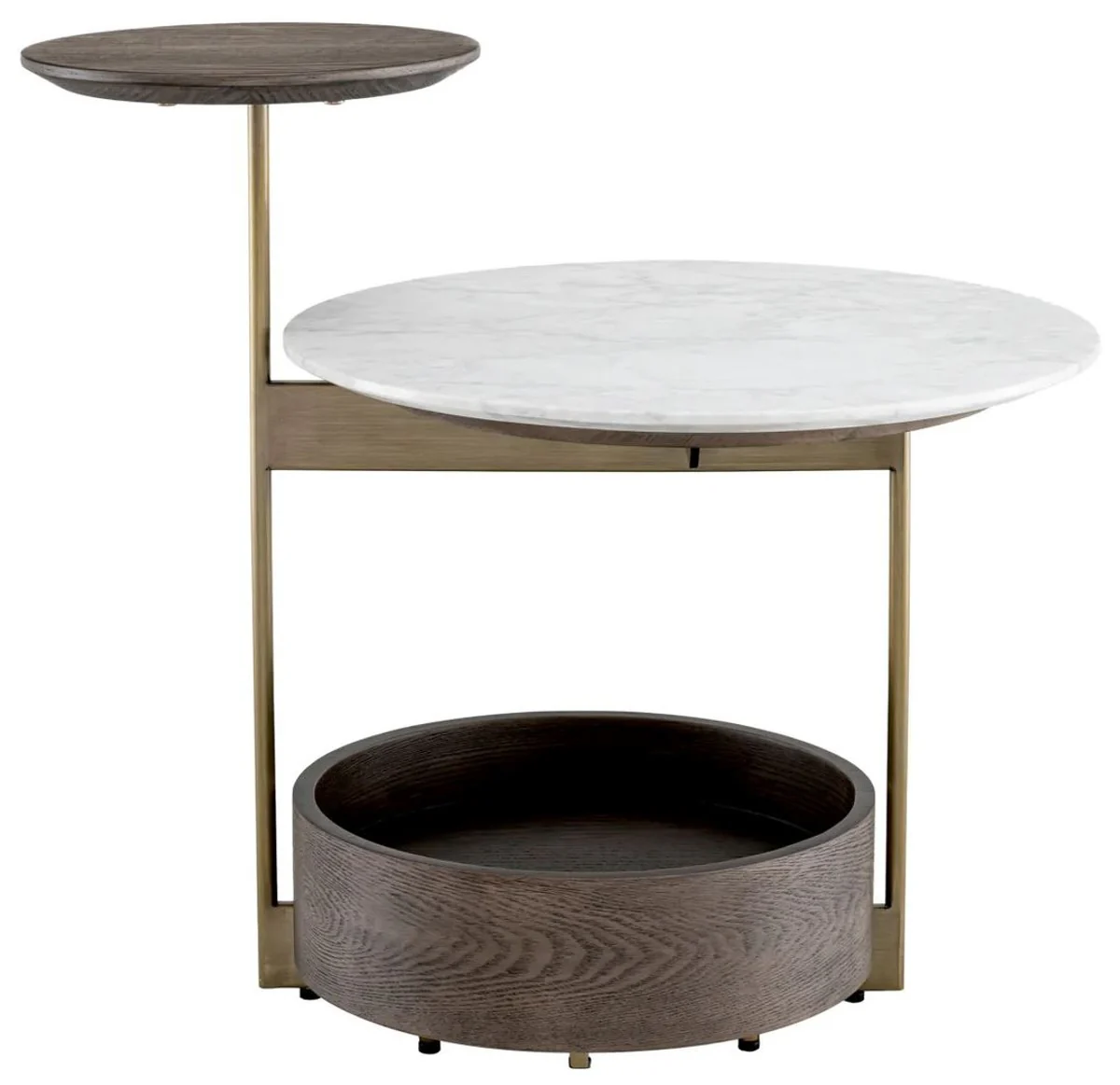 Luxus Beistelltisch mit Marmorplatte Braun / Weiß / Messing 59,5 x 45 x H. 54,5 cm - Wohnzimmer Möbel - Luxus Möbel - Wohnzimmer Einrichtung - Luxus Qualität