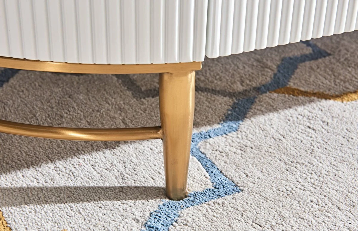 Luxus Couchtisch Weiß / Messingfarben / Gold 130 x 70 x H. 42 cm - Moderner Wohnzimmertisch mit 4 Schubladen - Moderne Wohnzimmer Möbel