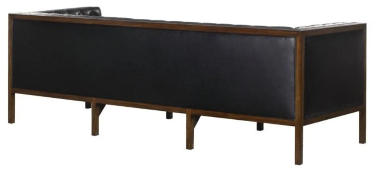 Chesterfield Echtleder 3-Sitzer Sofa Schwarz / Braun 213 x 78 x H. 72 cm - Hotel Möbel