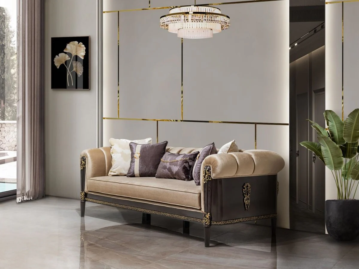 Luxus Barock Sofa Hellbraun / Dunkelbraun / Gold 235 cm - Barock Möbel