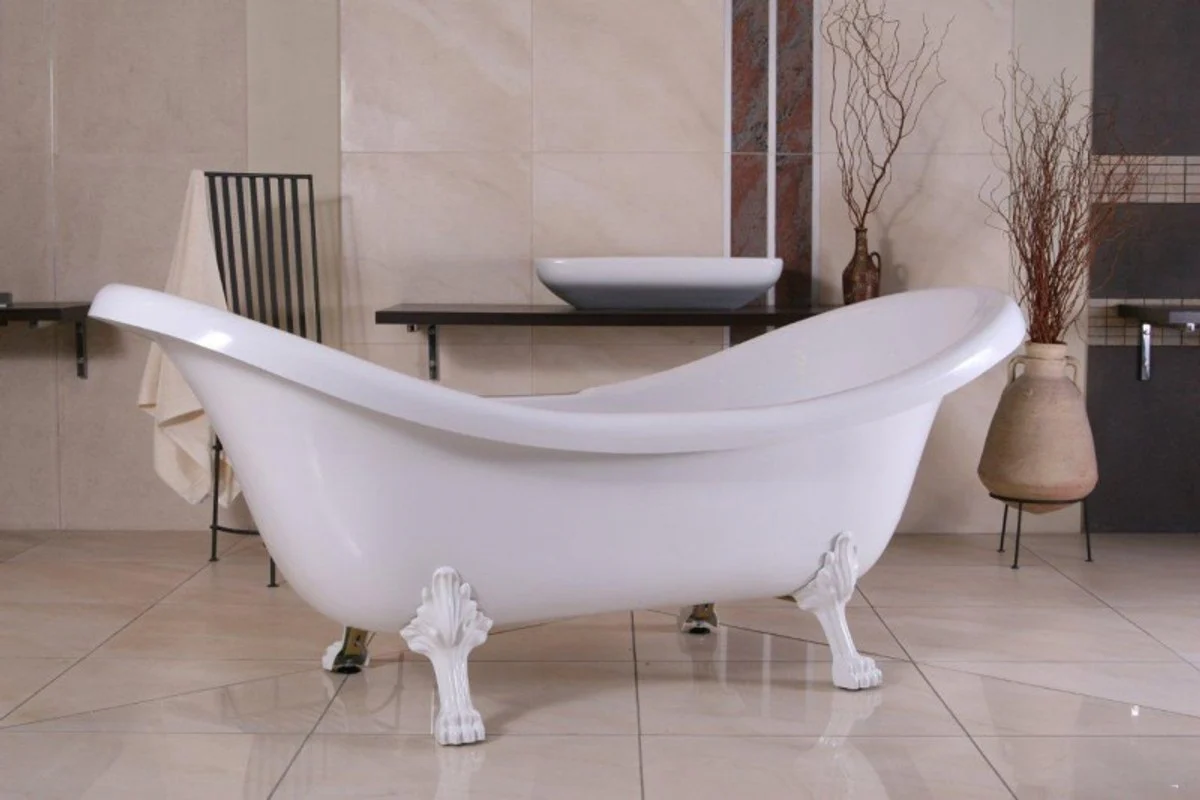 Freistehende Luxus Badewanne Jugendstil Venedig Weiß/Weiß 2020 mm - Barock Badezimmer - Retro Antik Badewanne