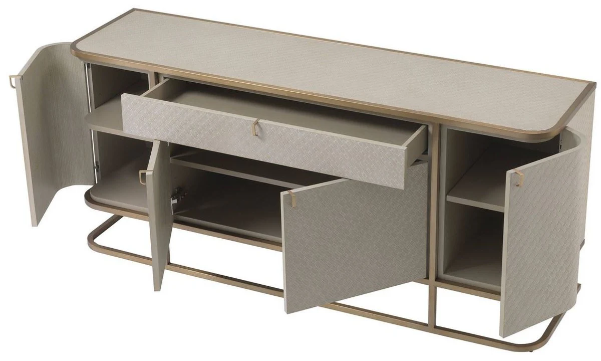 Luxus Kommode mit 4 Türen und Schublade Beige / Messingfarben 170 x 46 x H. 75 cm - Sideboard - Schrank - Luxus Möbel - Luxus Qualität
