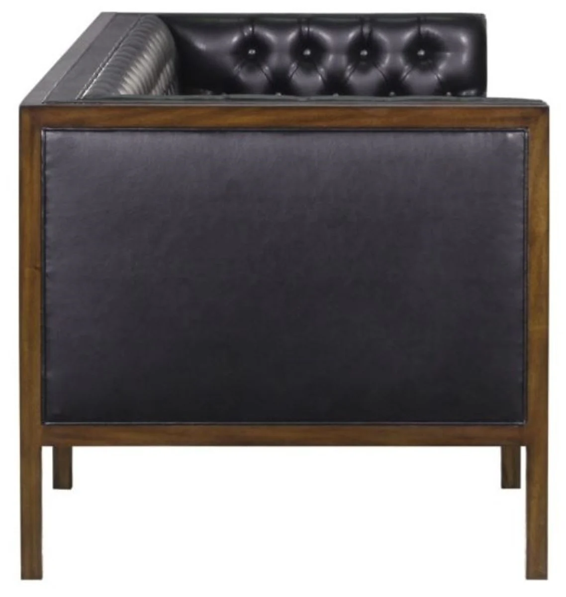 Chesterfield Echtleder 3-Sitzer Sofa Schwarz / Braun 213 x 78 x H. 72 cm - Hotel Möbel