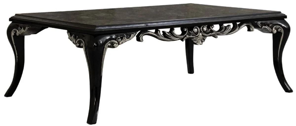 Luxus Barock Couchtisch Schwarz / Silber - Prunkvoller Wohnzimmertisch im Barockstil - Handgefertigter Massivholz Tisch - Barock Wohnzimmer Möbel