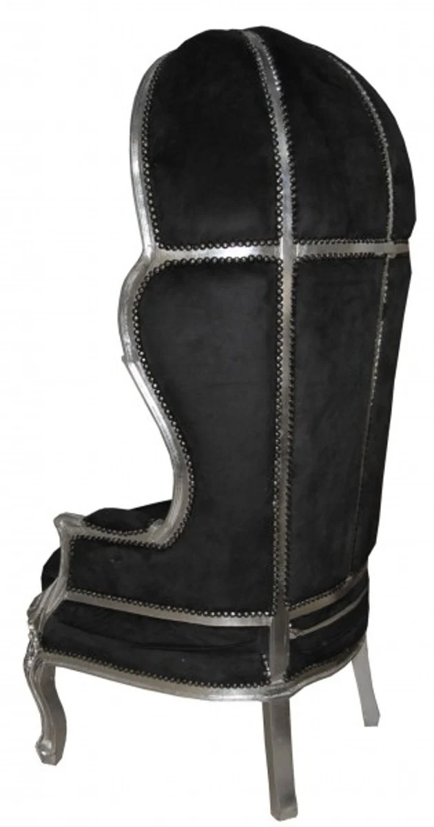 Barock Thron Sessel Victory Schwarz / Silber - Balloon Chair -Thron Stuhl Tron