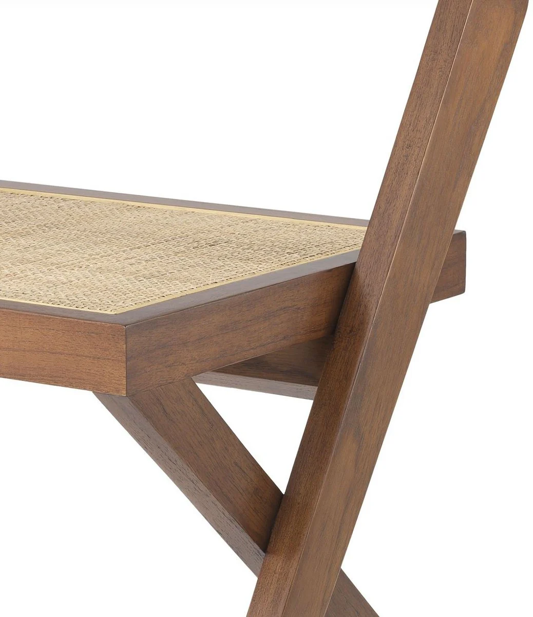 Luxus Esszimmerstuhl Braun / Naturfarben 53 x 56 x H. 85 cm - Massivholz Stuhl mit Rattangeflecht - Luxus Esszimmer Möbel