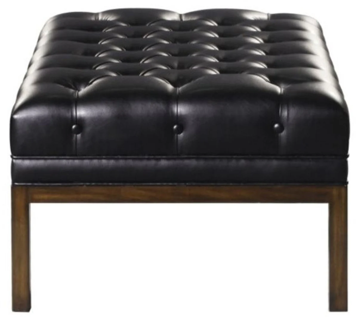 Chesterfield Echtleder Fußhocker Schwarz / Braun 80 x 59 x H. 40 cm - Hotel Möbel