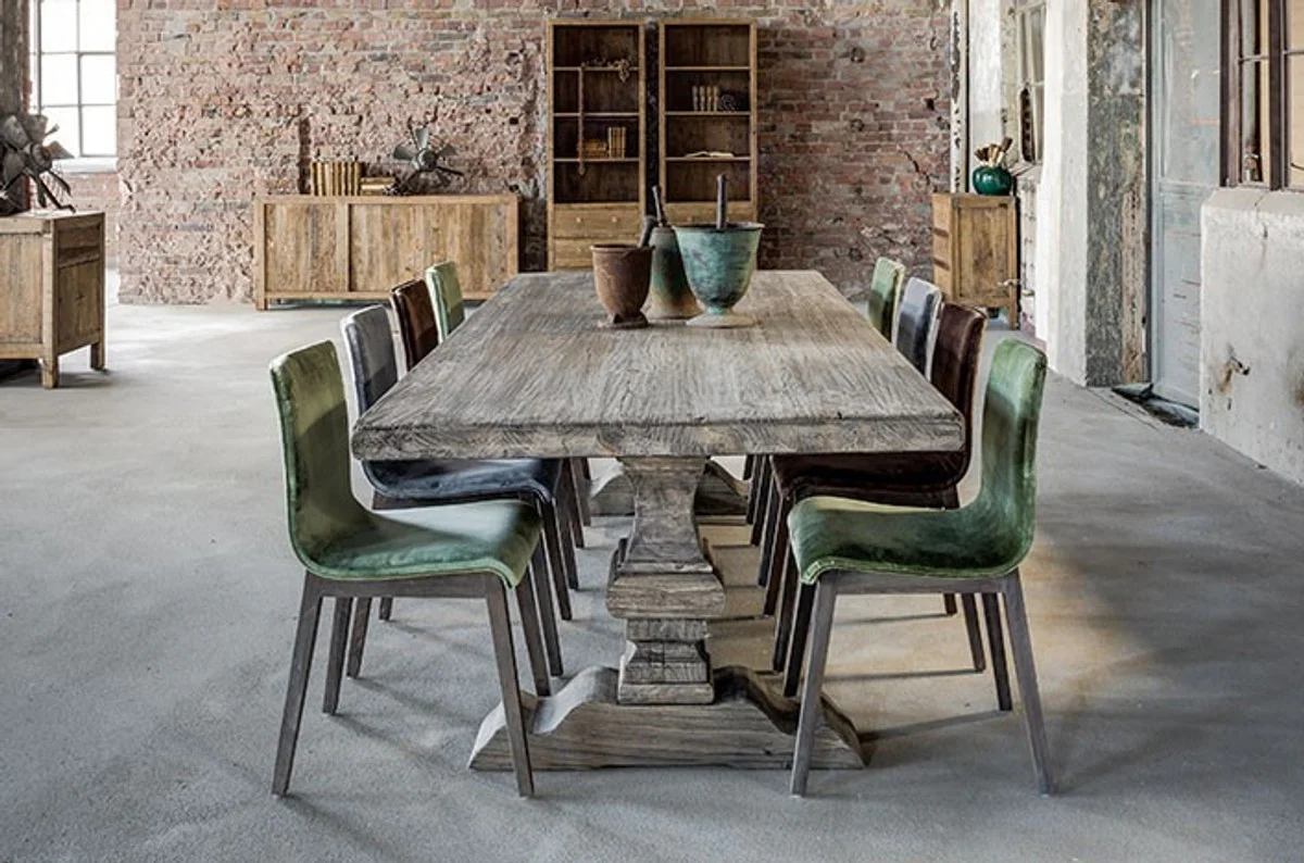 Landhaus Esstisch Eiche Rustic Grey - Barock Stil Tisch Eiche Massiv Massivholz
