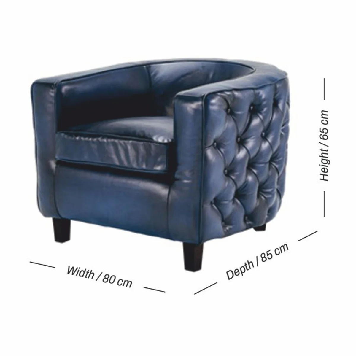 Luxus Chesterfield Echtleder Sessel Blau / Schwarz - Leder Möbel