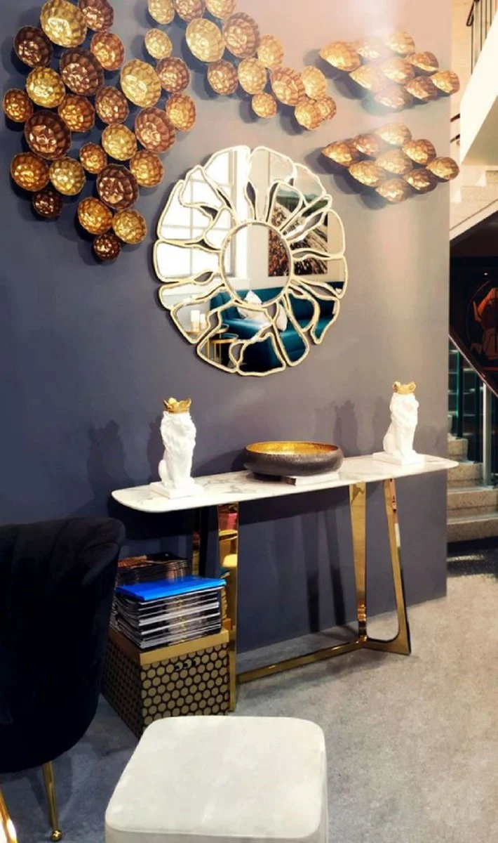 Luxus Spiegel Gold Ø 92 cm - Runder Wohnzimmer Wandspiegel - Garderoben Spiegel - Schlafzimmer Spiegel - Luxus Kollektion