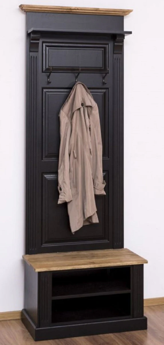 Landhausstil Massivholz Garderobenschrank Schwarz / Braun 79 x 41 x H. 210 cm - Wand Garderobe - Flur Schrank - Flurmöbel - Garderobenmöbel - Landhausstil Möbel